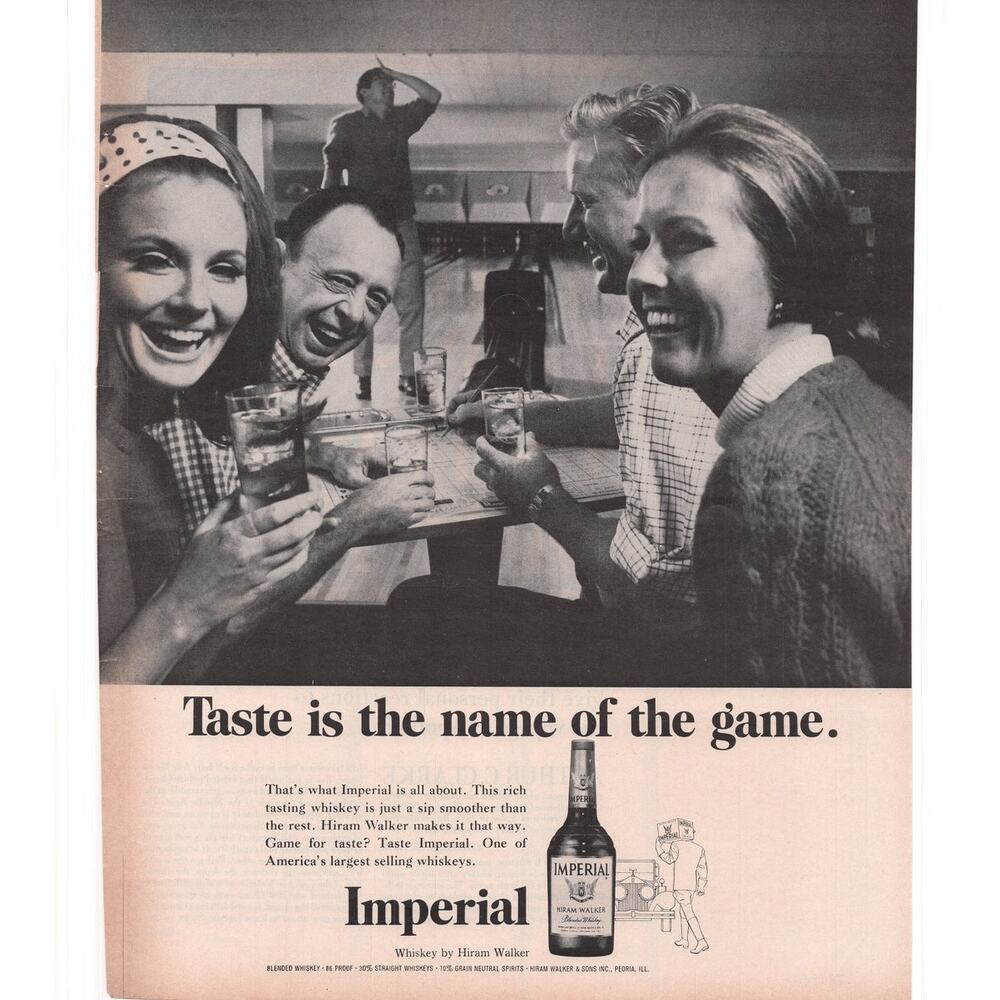 Hiram Walker Imperial Whiskey Magazine Advertisement 1969 Bowling Alcohol Vtg